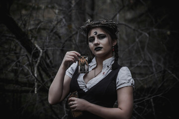 Witch in the form of a student in the forest