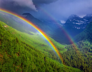 Rainbow after a storm at Glacier National Park in Montana
