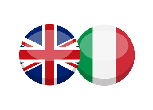 English and Italian flag isolated on white background. English-Italian conversation concept. Learn languages. Vector stock