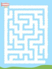 Maze. Zeppeling flying through the clouds. Educational game for children.