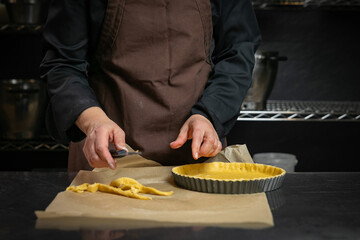 Female baker prepares vegetable pie
