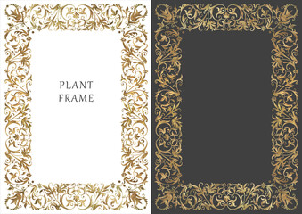 Gold floral frame on a white and dark background.