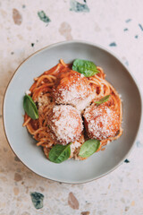 pasta with meatballs on a dish
