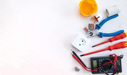 Electrical repair tools in the house. Selective focus.