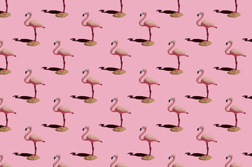 Pink Flamingo Pattern on a pink background. Trendy minimal concept.