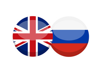 Uk and Russian flag isolated on white background. English-Russian conversation concept. Learn languages. Vector stock