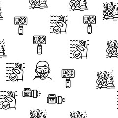 Diving Scuba Equipment Vector Seamless Pattern Thin Line Illustration