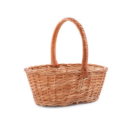Fototapeta na wymiar Empty decorative wicker basket isolated on white