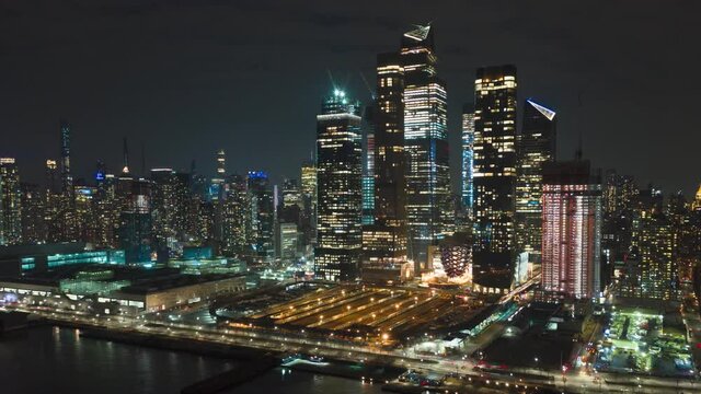 Hudson river aerial view night time lapse