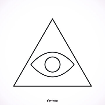 Eye of Providence. Masonic symbol. All seeing eye inside triangle pyramid. New World Order. Hand-drawn alchemy, religion, spirituality, occultism. Isolated vector illustration. Conspiracy theory.