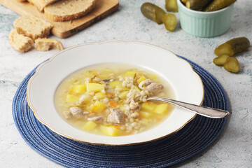 Rassolnik, traditional soup of Russian cuisine