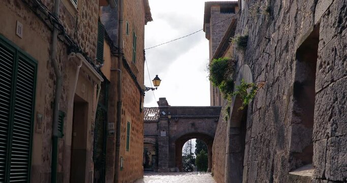 Architecture of the streets of the old European city. Historic houses built of stone in a landscape.