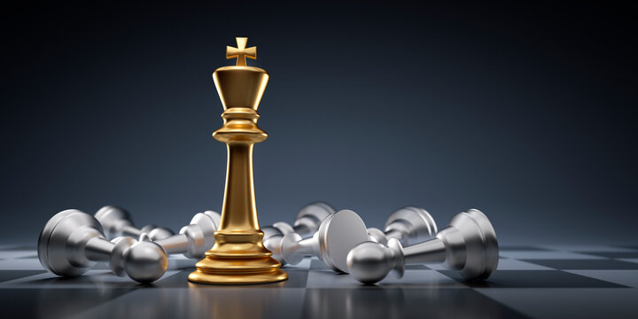 Golden chess king with pawns - Business leader concept - Strategy planning and competition