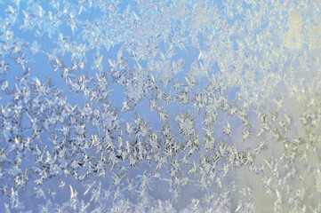 the first snow falls on the car's glass at the beginning of winter