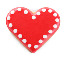 Beautiful heart shaped cookie on white background, top view. Valentine's day treat