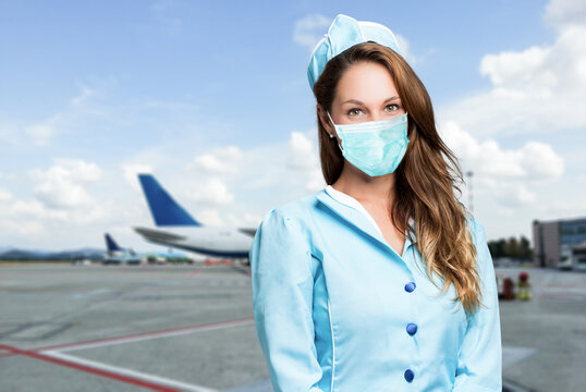 Hostess At The Airport, Covid Coronavirus Concept