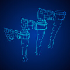 Wooden Hatchet Axe. Woodworking or lumberjack. Wireframe low poly mesh vector illustration.