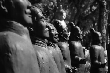 Blue terracotta warriors figures army.