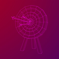 Archery target. Arrows hit round target goal concept. Wireframe low poly mesh vector illustration