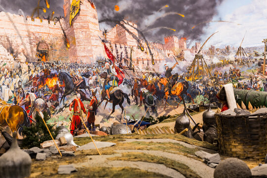ISTANBUL, TURKEY - OCTOBER 14, 2015: Elements of the panorama of the fall of Constantinople in 1453.
