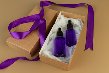 Put a purple ribbon in my order. Code words when calling from victims of domestic violence. The purple ribbon is international symbol of violence. Serum glass bottle in craft box with purple ribbons