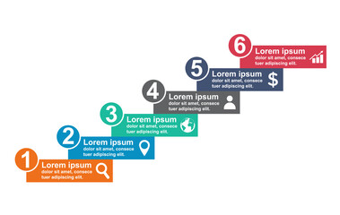 Infographic business concept design with icons and 6 steps. Simple chart presentation template. Abstract vector illustration