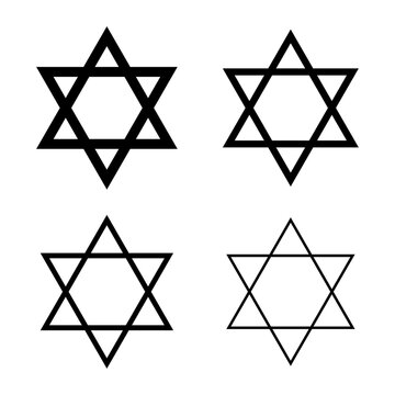 David star icon, israel symbol of religion judaism. Hexagram jerusalem symbol. Biblical flat seal