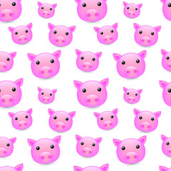 Pig Face Emoji Pattern. Farm Animal Head Seamless Background Symbols. Silhouette Emoticon Happy Pork Vector.