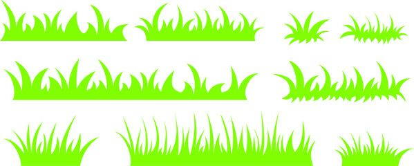 Green grass, vector set for drawing pictures in flat style. Natural material for collecting screensavers.