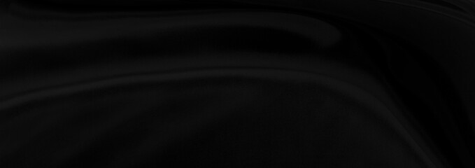 Black gray satin dark fabric texture luxurious shiny that is abstract silk cloth panorama background with patterns soft waves blur beautiful.