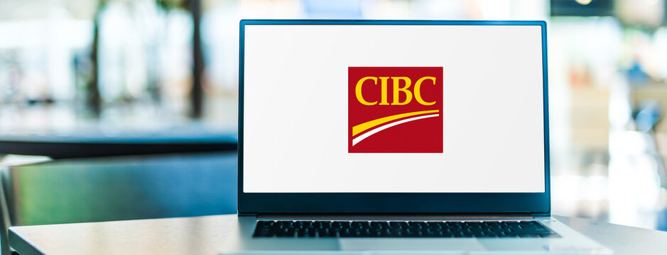 Laptop computer displaying logo of CIBC