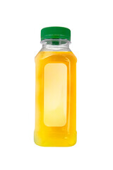 Plastic organic juice bottles with fresh juice  isolated on white background