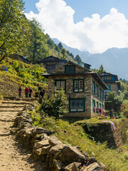 old house in the mountains, guesthouse on the trek in Nepal, trekking in the Himalayas, teahouse on the hill, Everest Base Camp trek