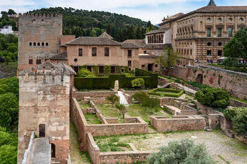 flavour of andalusia.
Amazing view of Ancient arabic fortress Alhambra at a sunny day, Granada, Spain. European travel landmark. - 413567950