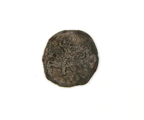 Medieval English coin on white background