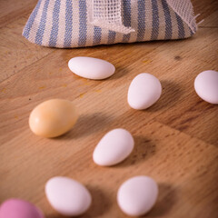 sugared almonds , a wonderful gift.
still life with sugared almonds. gift for wedding and newborn celebration - 413569125