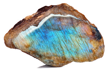 Amazing colorful iridescence Blue Labradorite from Madagascar. Aurora stone mineral closeup on...
