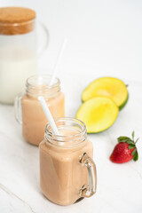 Summer Fruits Milkshake with Mango, Banana and Strawberries