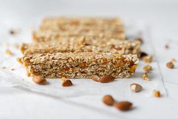 Vegan Energy Oat Bars With Apricot and Almonds, Flat Lay