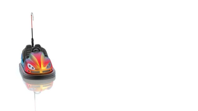 Electric bumper car over white reflective background animation - 3D animation seamlessly loopable