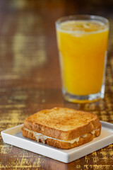 Breakfast with orange juice.