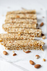 Vegan Energy Oat Bars With Apricot and Almonds, Flat Lay