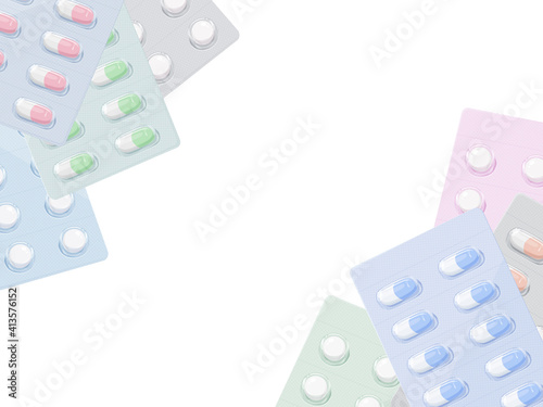 薬のフレームイラスト 錠剤とカプセルのシート Wall Mural ふわぷか