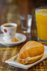 Breakfast with coffee.