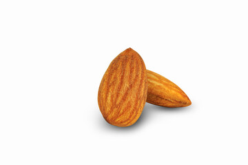 Almond seeds Split on white background clipping path