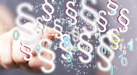 Law paragraph digital hologram background 3D rendering