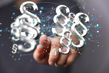 Law paragraph digital hologram background 3D rendering