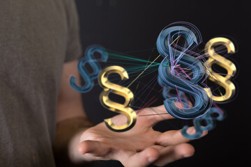 Law paragraph digital hologram background 3D rendering