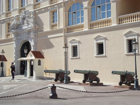 old cannons and entrance portal of the palace and residence of the Prince of Monaco