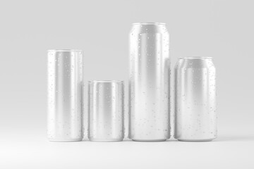 Multi Size Soda Can White Blank 3D Rendering Mockup